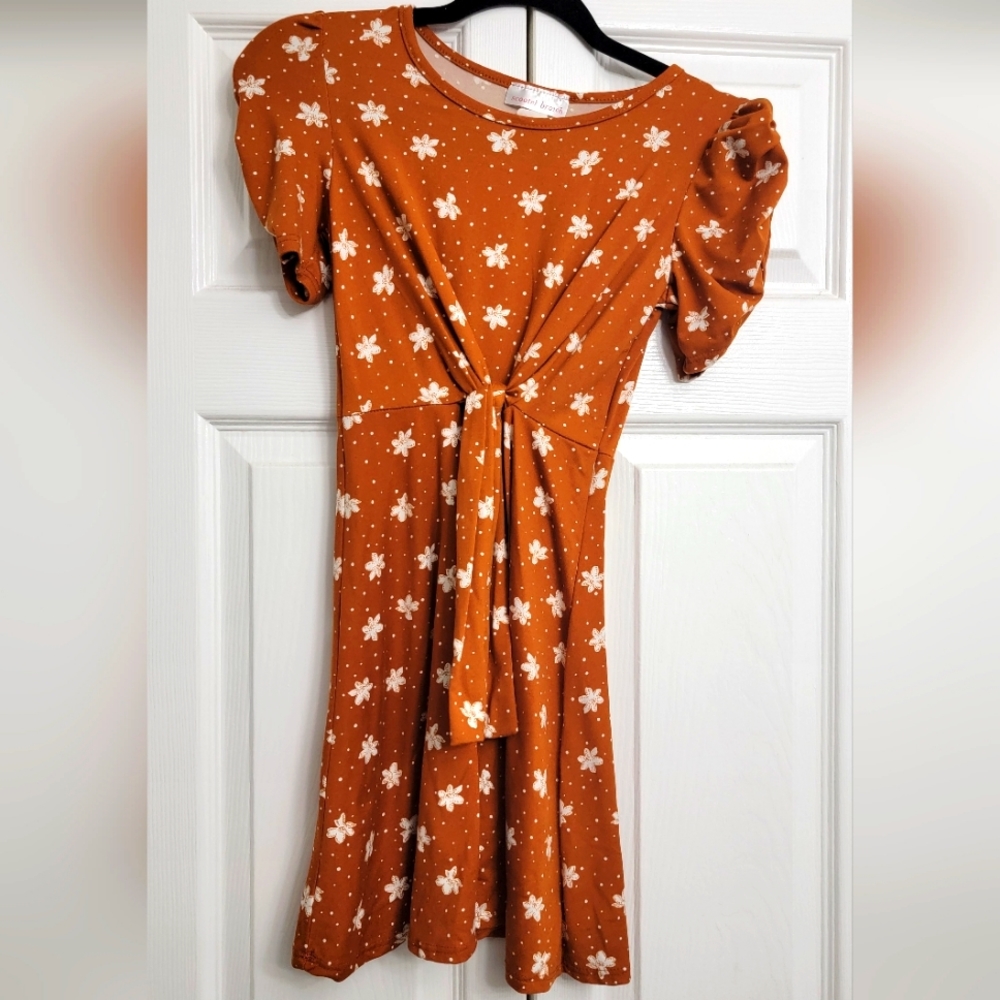 Scooter Brown Girls Floral Dress | Brown & White Flowers | Sz: 10